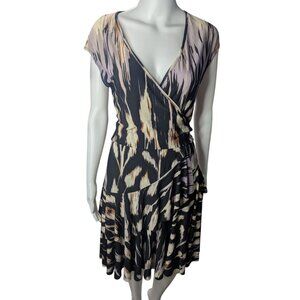 Donna Morgan Faux Wrap Dress Womens Sz 8 Abstract Print Ruffles Colorful Artsy